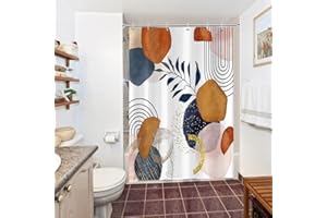 Uiiooazy Tenda Doccia Antimuffa, Tenda da Doccia 150x180cm Terracotta Boho Style Astratta Blu Rosa Geometrico Tende da Bagno Tessuto Lavabile Impermeabile Tende per Vasca da Bagno con 10 Anelli