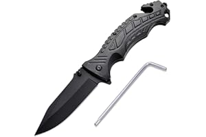 Aolegoo Navaja Plegable, Cuchillo Supervivencia con Punta Rompevidrio y Cutter Cinturón, para Acampar, Picnic, Caza