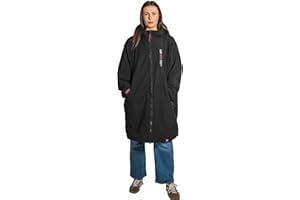 Two Bare Feet Waterproof Long Sleeve Changing Robe with Hood & Changing Mat, Sherpa Fleece Lining, Windproof, Warm, for Watersports, Swimming, Surfing, SUP