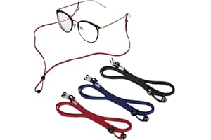 Sports PU Leather Glasses Strap, Zingso 3 Pcs Multi-Color Classic PU leather Adjustable Sunglasses Head Band Eyeglass Chain Lanyard Glasses Strap for Decoration and Sports (Black+ Red+ Dark Blue)