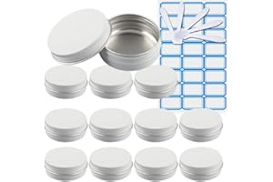 ZEOABSY 50 Pièces 30ml Pots en Aluminium Vide Rond Blanc Petit Cosmétiques Pot Conteneurs for Fait Main Bougies Crème Baume Voyage, 5x Spatule, 2x Étiquettes