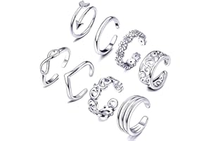 heigudan 8 Pcs Open Toe Rings Set for Women, Adjustable Silver Simple Finger Joint Ring Knuckle Foot Jewelry