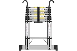 EOXCIIU Telescopic Ladder 2.9m, Extendable Ladder Stainless Steel with Hooks, Height Adjustment, Convenient and Fast to Use