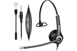 CALLEZ Casque Téléphone Portable avec Micro Anti-Bruit, Casque PC 3,5mm USB C Professionnel pour Ordinateur, iPhone Samsung Smartphone, Skype, Bureau Business Centre d'Appel, Conversation Claire, Confortable