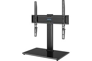 BONTEC Universal TV Stand for 24–60 Inch LCD LED OLED Plasma TVs, Height Adjustable Table Top Pedestal with Bracket, 8mm Tempered Glass Base, 45kg Load, Max VESA 400x400mm, Cable Management