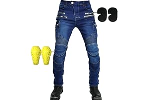 SHUOJIA Pantalons de Moto en Denim avec Protection Renforcée pour Hommes et Femmes - Jeans de Course
