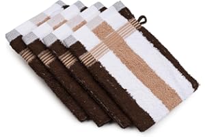 Gözze - New York Gant de Toilette à rayures, Lot de 4, Doux et absorbant, 100% Coton, 17 x 24 cm - Marron/Blanc/Nocca
