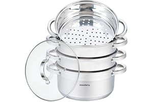 KLAUSBERG 5 Teilige Dampfgarer Set Edelstahl Induktion Dampfer 22cm ca 4 Liter