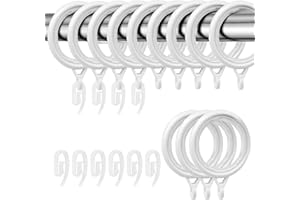 40 Pack Curtain Rings and Hooks, KissDate White 42mm Hanging Rings Hooks Plastic White Curtain Rings with Hooks for Hanging Curtains Drape Sliding Eyelet Rings