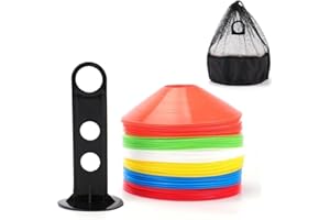 Tebery Lot de 60 Plots de marquage de pour Football d'Entraînement, Cônes Délimitation avec Support et Sac de Rangement, Cônes de Marqueur - Jaune/Bleu/Orange/Blanc/Vert