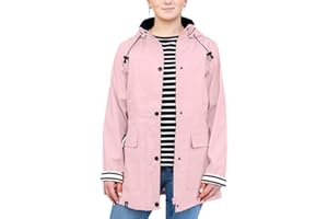 Breizh Ocean - Ciré imperméable femme Guidel, vêtement de pluie à capuche, coutures thermosoudées, étanches. Doublure à rayures de style marinière.