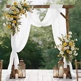 HOTUT Decorative Curtain with Arch for Wedding, 75 x 600 cm White Tulle Chiffon Curtain, for Hanging Wedding Arches, Ceremony