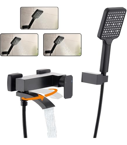 Badewannenarmatur Set Schwarz – Moderne Einhand-Mischbatterie Mit Handbrause (Wandmontage, Messing)