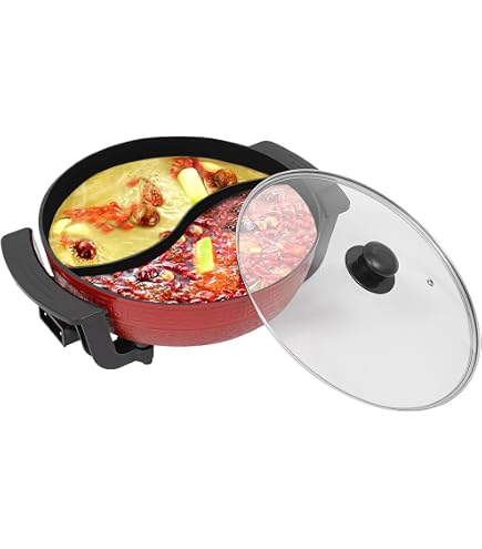Appareil à Fondue Chinoise 4L Compartiments - Rechaud Électrique 1000W 3 Puissances Pot Multifonction