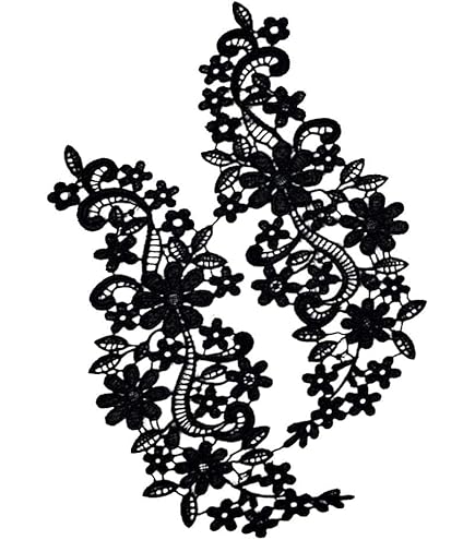 GORGECRAFT 2 geborduurde 3D-bloemen kant patch met strass en kralen om te naaien/strijken op zwart bloemenpatroon voor stoffen kraagversiering voor trouwjurk, kleding, broek, naaien