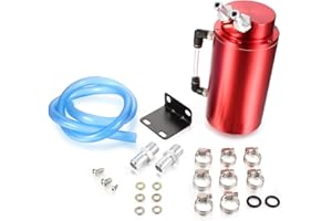 Twilight Garage Universal Aluminum Racing Engine Oil Catch Tank Breather Can Car Billet Round Turbo Reservoir Can Kit - Red