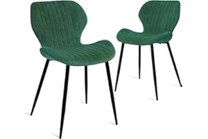 CangLong Tapicerowane aksamitne nowoczesne metalowe nogi krzesła z połowy wieku do kuchni, jadalni, salonu i sypialni, zestaw 2 sztuk, zielone, piankowe