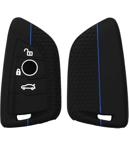 Custodia In Silicone Per Chiave Auto BMW | Cover Protettiva Con 4 Pulsanti | Nero/Blu | Antiurto E Antiscivolo