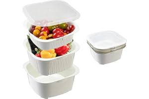 SHIMOYAMA Vegetable Washing Basket, 3-Tier Plastic Kitchen Colander Set with Lid, 3-in-1 Mulfunctional Strainer for Food Fruit Cleaning Storage, Microwave & Dishwasher Safe, White