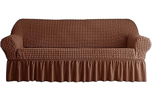 zenmag Sofa Slipcover 1 Piece for 3 Cushion Couch Cover with Skirt, Durable Washable High Elastic Stretchable, Easy Fit Universal Furniture Protector (3 Seater, Brown)