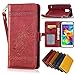 Produktbild Samsung Galaxy S5 Leder Hülle,Handy Hülle Tasche Samsung Galaxy S5 Neo,Ledertasche für Samsung Galaxy S5,Leweiany Handytasche Samsung Galaxy S5 Schutzhülle aus Echt-Leder Retro Blumen Prägung Hülle im Ständer Bookstyle Wallet Tasche Flip Brieftasche Etui Schale mit Kartenfach, Magnet und Praktischer Standfunktion Luxus Tasche für Samsung Galaxy S5/S5 Neo - Premium Hülle in Rot