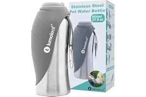 LumoLeaf Bouteilles d'eau Portables pour Chien de 800 ML, Distributeur d'eau de Voyage en Acier Inoxydable pour la Marche, la randonnée et l'extérieur, Bol d'eau Portable pour Grands (Gris, 800ml)