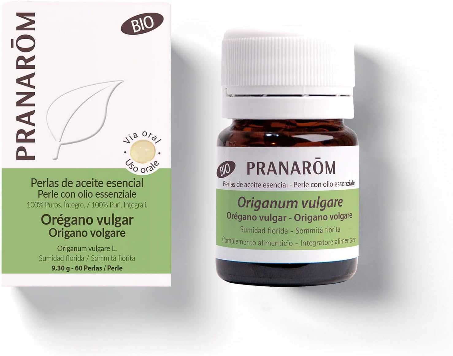 PRANAROM Perlas Orégano Bio - Aceite Esencial Puro AEQT - Minicápsulas Digestión y Bienestar General - 60 Cápsulas Fáciles de Tragar