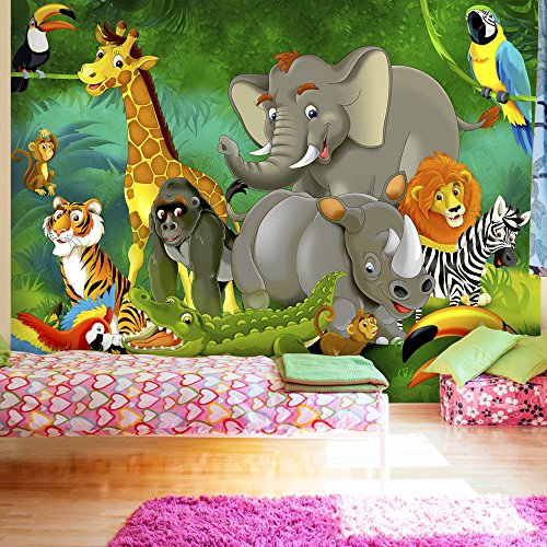 FOTOTAPETE 350x245 cm - VLIES TAPETE PREMIUM - PROFI QUALITÄT - Top moderne Wanddeko - Wandbilder XXL - Riesen Wandbild - Top Design Tapete - Neue exklusive Edition mit noch besser Druckauflösung - Deutsches Premium Vlies - Kinder Jungelbuch Tiere e-B-0007-a-a