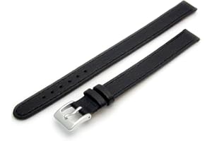 WATCHWATCHWATCH Super Long Ladies XXL Leather Watch Strap Band Buffalo Grain - 12mm, Black with a Chrome (Silver Colour) Buckle