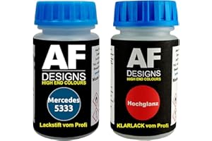ALEX FLITTNER DESIGNS Penna a vernice per Mercedes/Daimler Benz 5333 blu metallizzato + vernice trasparente da 50 ml ciascuna.