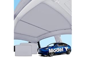 AAMHHM Tesla Glass Roof Sun Shade for Model Y 2020-2024 Improved Nano Ice Crystal Coatings UV Blocker Buckle Attachment No-Sag No Gaps Portable Foldable with Storage Bag Grey