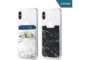 Newseego 2 Pack of Cell Phone Card Wallet [Double Pouch] Stick on Wallet Card Holder Phone Pocket Pouch Stretchy Phone Sleeve for iPhone, Android & Most Smartphones (White & Black Marble)