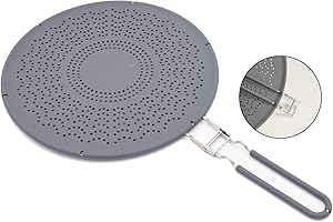 Baker Boutique Premium Silicone Splatter Screen with Folding Handle Heat Resistant Pan Cover/Strainer Protects Skin from Burns - Splatter Guard for Cooking and Frying 11.4 Inch (grey)