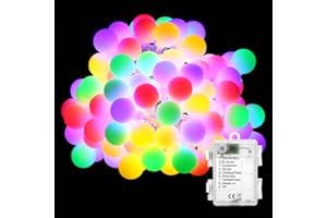 PhilzOps Łańcuch świetlny z 50 kulami LED, kolorowy, 5 m, na zewnątrz, bateria, 8 trybów pracy, wodoszczelne, oświetlenie imprezowe RGB, z funkcją pamięci, dekoracja na Boże Narodzenie, do pokoju
