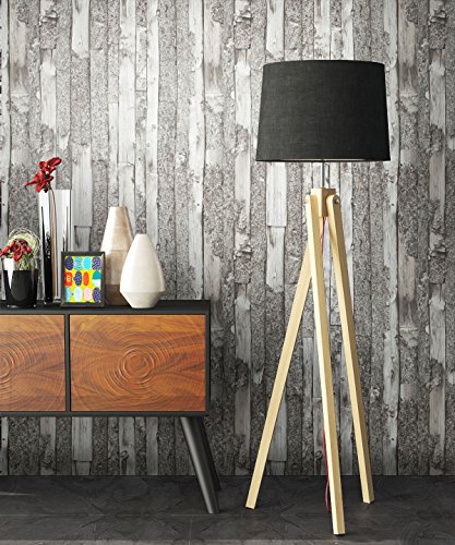 NEWROOM Holztapete Grau Vliestapete Weiß Holz,Modern schöne moderne und edle Design 3D Optik , inklusive Tapezier Ratgeber - 3