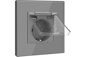 BSEED Gniazdo Schuko USB C z wodoodporną pokrywą, 1 Gang żeńskie 16 Amp Szare, przedłużenie ściany