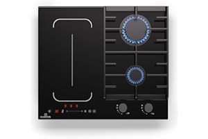 Klarstein MultiChef 4 Placa Mixta Gas Inducción - 4 Zonas (2 Gas, 2 Inducción), Flexzone, Control Deslizante, Stop&Go, Temporizador, 7Kw, Negro, 58.5Cm