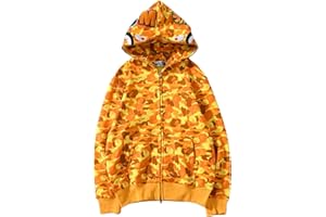 MINIDORA Uomo Felpa con Cappuccio Giacca con Cappuccio E Zip Tessuto Liscio con 3D Stampato di Squalo Camuffare Pullover
