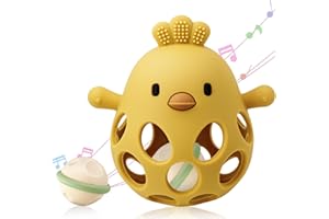 Venditer Silikonowa Grzechotka i Gryzak dla Niemowląt - Zabawka Sensoryczna, Motoryczna, Montessori - Żółta