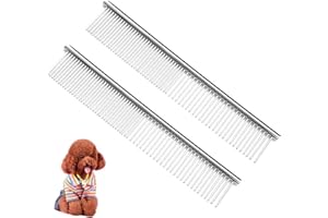 JDXun 2Pcs Peigne pour Animaux,Peigne pour Chien Chat en Acier Inoxydable,Peigne d’Animaux de Compagnie à Dents Rondes,Convient à Toutes Sortes d'animaux de Compagnie Peigne de Toilettage (19*3.3cm)