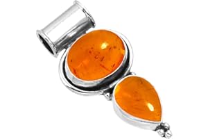 JEWELOPORIUM 925 Sterling Silver Statement Pendant for Women 2 Gemstone Handmade Jewelry for Gift (99598_P)