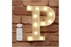 WHATOOK LED Buchstabe Lichter Alphabet Zeichen mit drahtloser Timer Fernbedienung Dimmable Led dekoration für Geburtstag Party Hochzeit & Urlaub Haus Bar （Buchstabe P