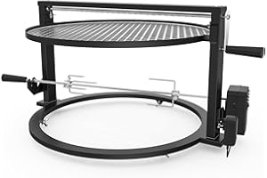 onlyfire Santa Maria Style Grill Rotisserie System Adjustable Cooking Grate Attachment Compatible for Solo Stove Yukon 27" Firepit, with Motor, 2 Rotisserie Forks and Adjustable Grill