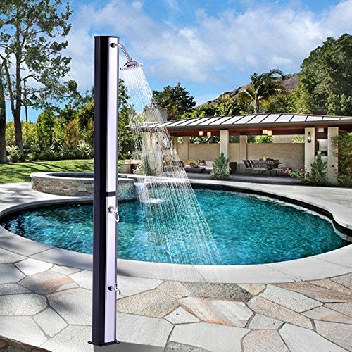 ZELSIUS Solardusche „Emerald“ Gartendusche mit Wasserhahn Pool Dusche 35 Liter Schwarz mit Silber - 9