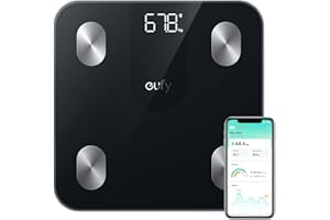 eufy Weighing Scales for Body Weight, Digital Bathroom Scales with Bluetooth, Body Fat Scales, 12 Measurements, Weight/Body Fat/BMI, Fitness Body Composition Analysis, Black, lbs/kg, Smart Scale A1