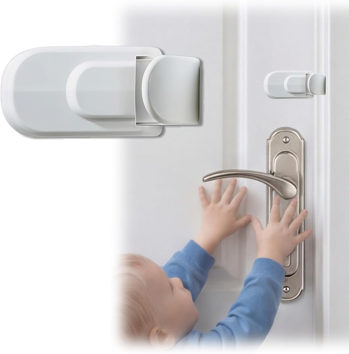 Child Proof Door Lock, Snap-On Door Knob Safety Lock & Door Handle Child Lock, No Tools Required, Fits Knob & Lever Door Handle Safety Lock for Baby, Toddler, Cat & Dog (1PC)