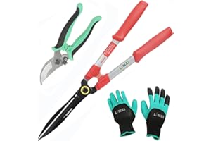 LINZI Cisailles à Haies 600mm + Sécateur Ciseaux Jardin 190mm avec Lame en Bypass + Gants de Jardin, Kit de Cisailles de Jardin pour Branches, Plantas Haies