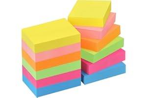 ZCZN 12 Blocs Feuillets Autocollants, Notes Autocollante de 51 * 38mm avec 6 Couleurs, 100 Feuillets par Blocs Feuillets Autocollants Convient aux Mémos, Messages, Rappele - 12 Blocs
