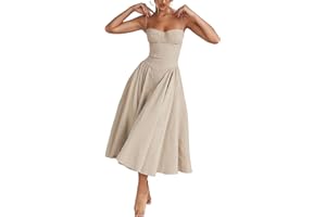 RTGSE Damen Sommer Spitze Langes Kleid ärmellose Boot Hals Korsett Bustier midi Kleid Hochzeit Cocktail Nacht aus fließendem Maxi Kleid