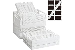 Aiuuee 6 Pièces Caisses Pliable Plastique 25 x 16 x 10 cm, Grand Empilable Cagettes Pliant Paniers de Rangement avec Poignée pour Cuisine Chambre à Coucher Bureau(Blanc)